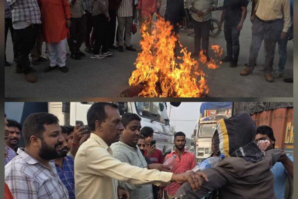 विदेशी कंपनियों के राक्षस को जलाकर ‘उत्पादों’ का किया विरोध
